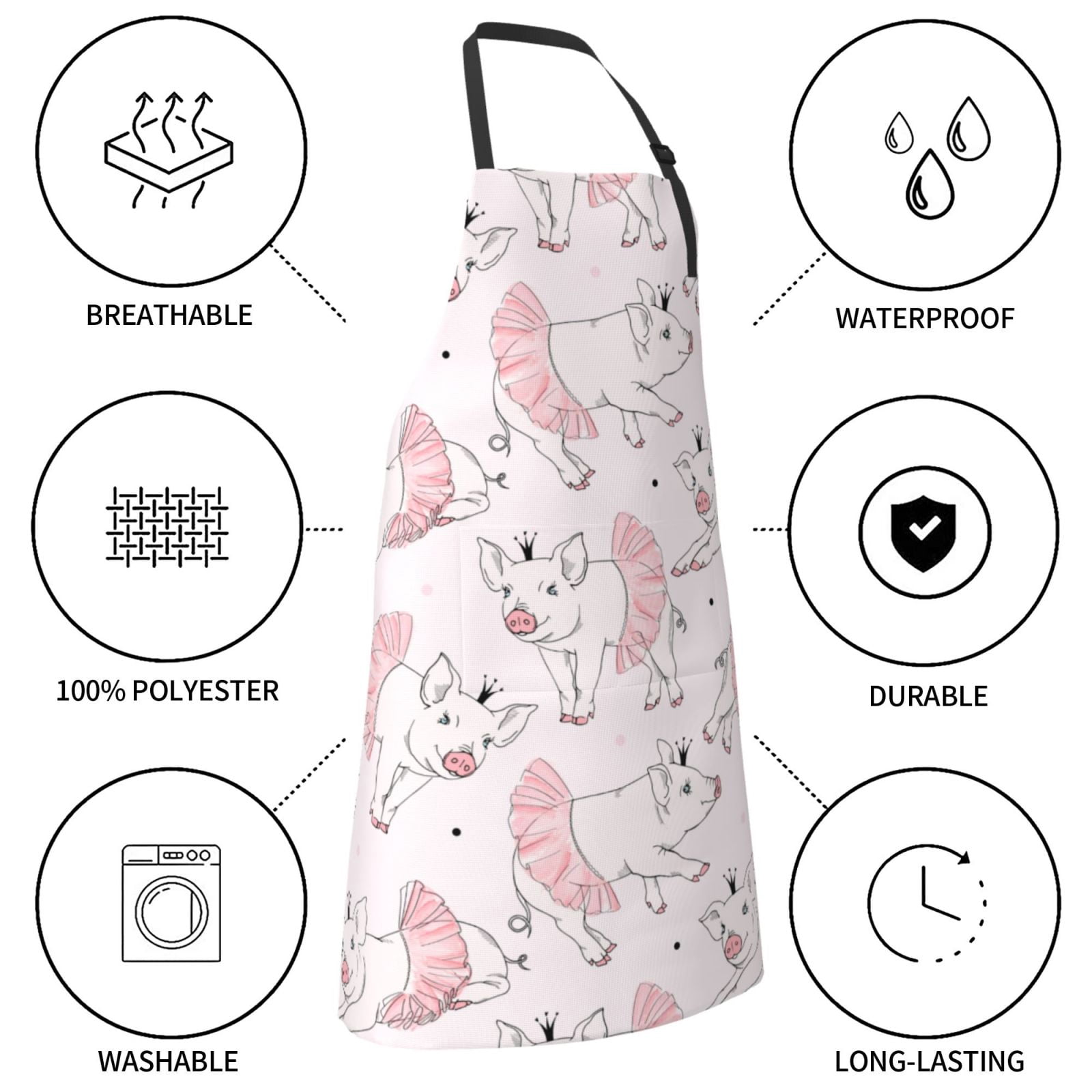 Picia Cute Piggy Ballerina Waterproof Apron for Unisex Adult - Adjustable Bib Apron with Pockets, Ideal for Cooking, Gardening, Painting, and Household Chores