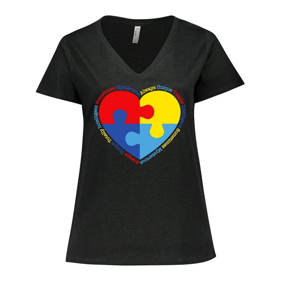 Inktastic Autism Puzzle Heart Women's Plus Size V-Neck T-Shirt