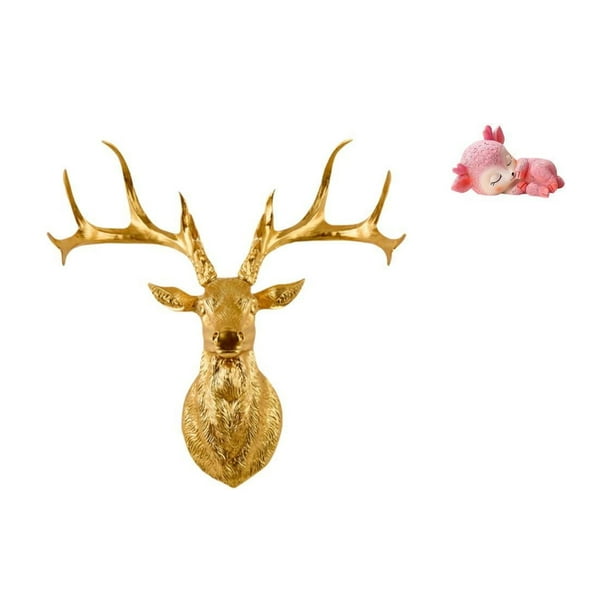 Estatua de cabeza de ciervo,Decoración de pared con cabeza de ciervo,animales,adorno para el hogar,Esculturas de alce de pared con cabeza de ciervo de resina para oficina,Escultura de