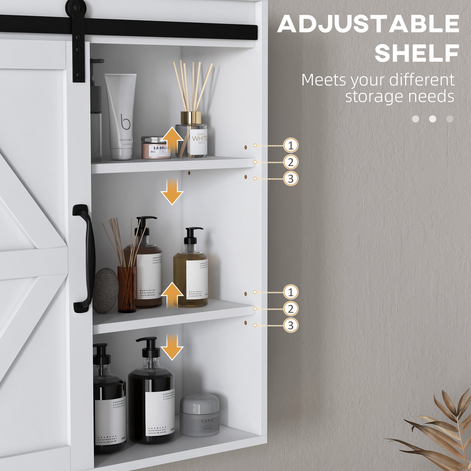 kleankin Farmhouse Bathroom Wall Cabinet, Medicine Cabinet with Sliding Barn Door and Adjustable Shelf, Over the Toilet Cabinet, White