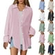 thumbnail image 1 of Manga larga blanca,Blusa de manga larga para mujer, camisa informal de poliéster con bolsillo, color liso para uso diario, sopatenor, 1 of 9