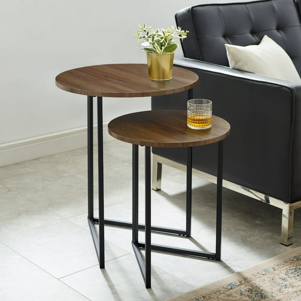 2 Piece Round Nesting End Tables, Round Nesting Tables Wood