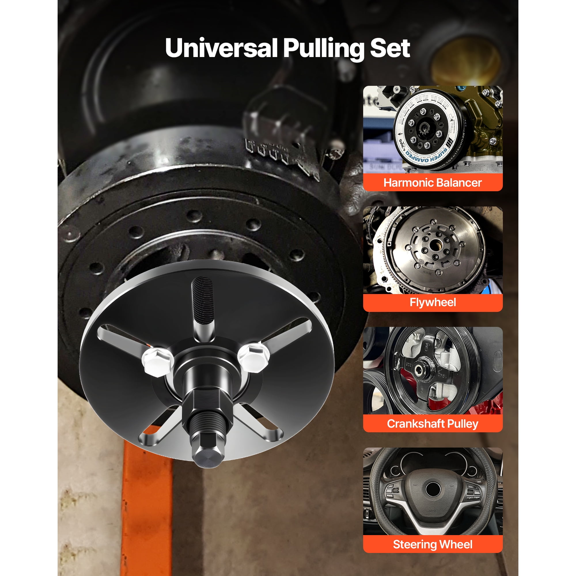 KFFKFF All-Steel Harmonic Balancer Puller and Installer Tool Kit, Designed for Removing and Installing Balancers, Flywheels, Crankshaft Pulleys, and Steering Wheels