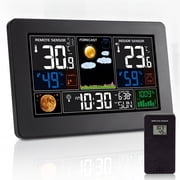 Wireless Weather Station, Indoor Outdoor Thermometer with Color Display, Atomic Clock, Barometric Pressure, Humidity Monitor, Home Forecast Station with Adjustable Backlight