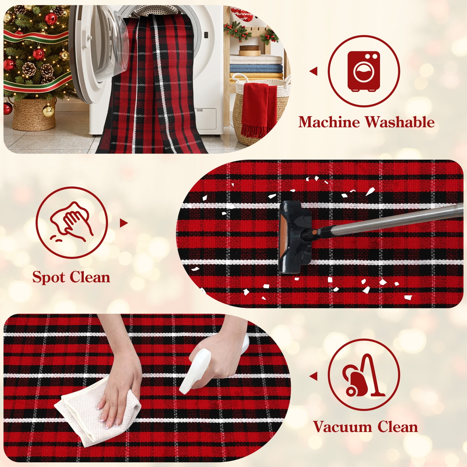 RUG ROBOT Buffalo Plaid Area Rug 27.5"x43", Washable Christmas Door Mat Indoor Outdoor Entrance Rug, Checkered Layering Rug for Kitchen Home Decor, Reversible Front Porch Rug, Red and Black/White
