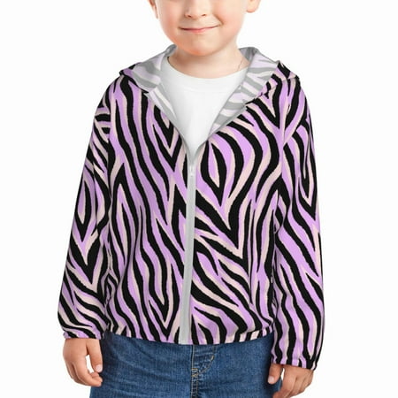 

Sun Hoodie for Kids zebra print purple Long Sleeve Swim Fishing Shirts Sun Protection Zip Up Jacket Clothing Athletic Hoodie