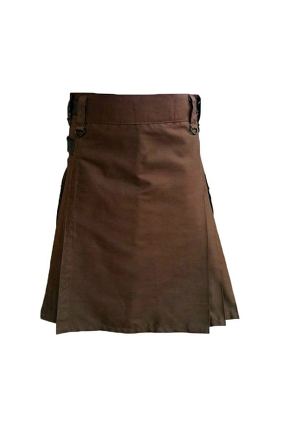 Men's Utility Kilts Vintage Pleated Skirts Vintage Pocket Trendy Clothing Brown XXL