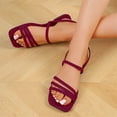 thumbnail image 5 of Women Strappy Sandals Square Toe Dressy Summer Cute Shoes Vacation Ankle Strap Slip on Slippers No Heel Going Out Mule Slides, 5 of 5
