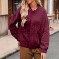 thumbnail image 4 of Women Cropped Bomber Jacket Casual Button Down Varsity Jackets Long Sleeve Textured Shackets Fall Coat Vintage Outwear With Pockets, 4 of 5