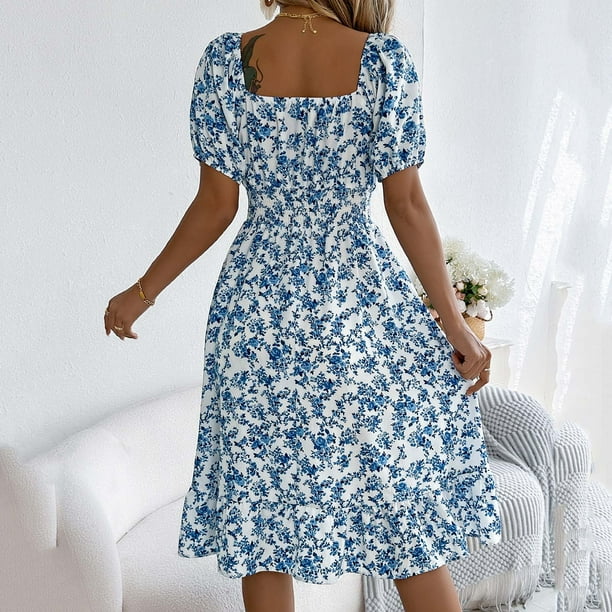 ZZwxWA Women's Dresses Floral Print Square Neck Puff Sleeve Ruffle Hem  Loose Smock Midi Dress One-line Neck High Waist Womens Summer Sundress -  Walmart Business Supplies
