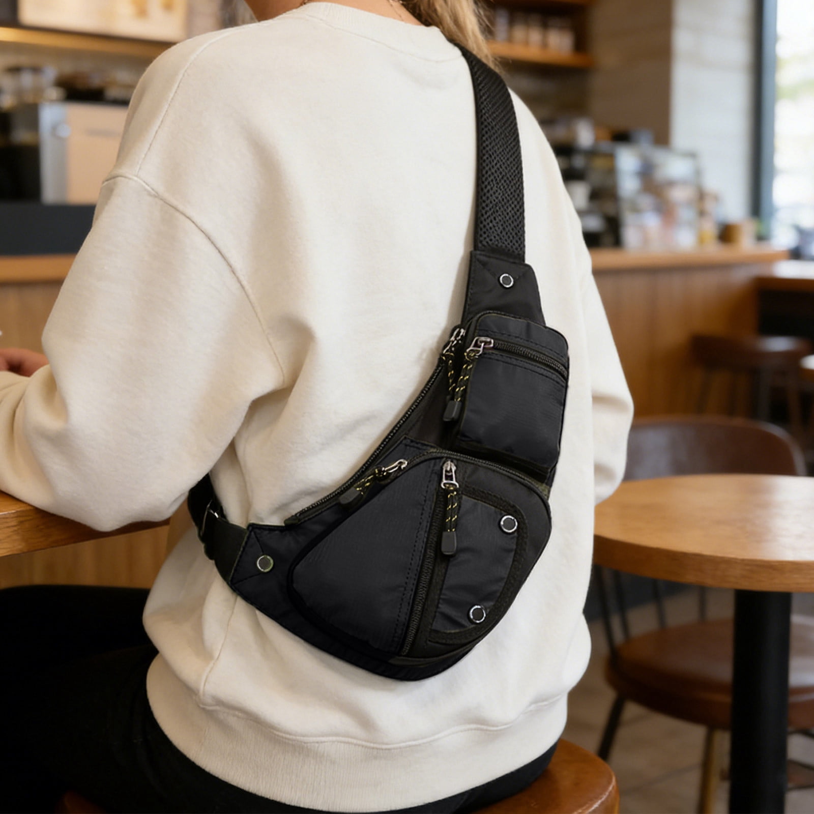 Msgweeeg Shoulder Bag Leather Chest Bag for Men Women Waterproof Crossbody Sling Bag Antis-Theft Fashion Shoulder Bag with Adjustable Strap for Travel Commuting Sports Street Style