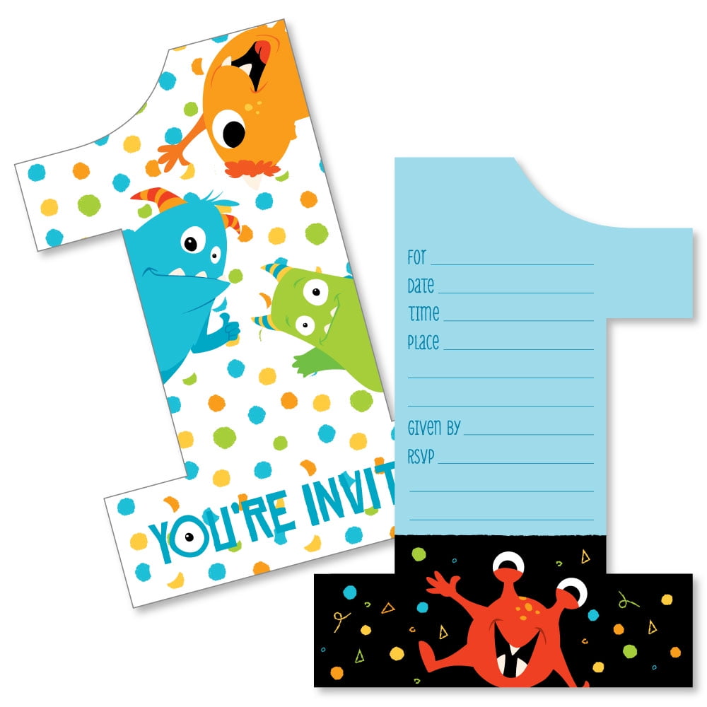 1st Birthday Monster Bash Shaped Fill In Invitations Little Monster First Birthday Party Invitation Cards Walmart Com