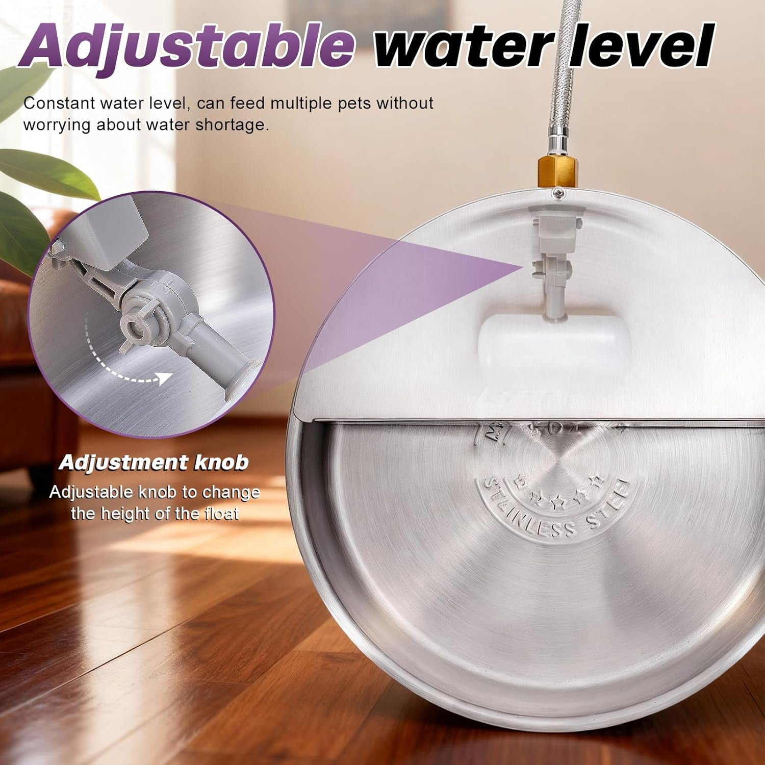 6L Automatic Dog Water Bowl Dispenser Outdoor Stainless Steel Pet Waterer Self Filling Waterer for Large Dog Cat Chicken Duck Goat