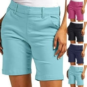 BVOFAR Chino Shorts for Women Casual Summer Straight Leg Bermuda Shorts High Waisted Solid Dress Shorts with Pockets Black L