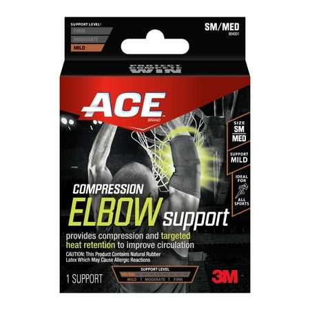 ACE Compression Elbow Support, Small/Medium, Black, 1/pack