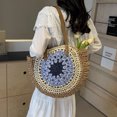 thumbnail image 4 of Bolso de mano tejido redondo de gran capacidad para mujer, nuevo bolso de hombro 2024, bolso de mano tejido para ir al trabajo, bolso de playa para vacaciones, 4 of 5