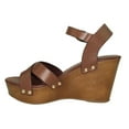 thumbnail image 3 of City Classified Women Wedge Platform Sandals Open Toe Flatform Ankle Buckle Strap klaris-s Tan Brown 5.5, 3 of 3