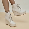 thumbnail image 4 of NECHOLOGY Botas Mujer Adulto Femenino Zapatos Botines mujer Botas de suela gruesa y tacón de cuña con cordones de cuero sólido versátiles a la moda para mujer (Beige, 7), 4 of 7