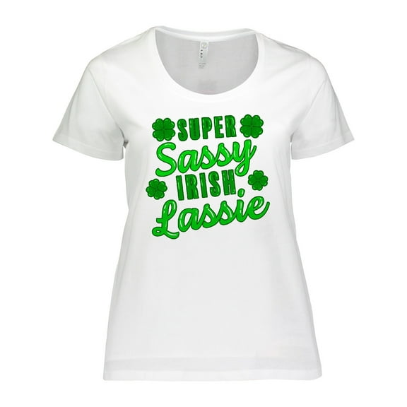 Inktastic Super Sassy Irish Lassy with Green 4 Leaf Clovers Women's Plus Size T-Shirt