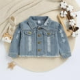 thumbnail image 2 of oqasdz Girls Jackets Children Fashion Denim Fall Small Children Long Sleeve Turn Down Collar Distressed Single Button Top Coat Outwear Size 2 Y-3 Y, 2 of 7