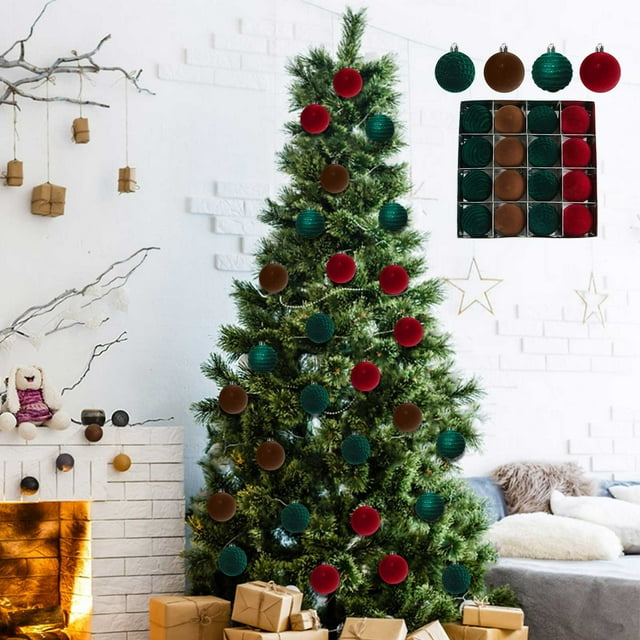 16 Pcs Velvet Christmas Balls Flocked Christmas Tree Ball Ornaments Plastic Balls Xmas Decorative Hanging Ornaments Christmas Tree Decoration 2.4 Inch