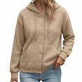 thumbnail image 2 of Tusihei Women Fall Winter Hooded Fleece Shacket Button Down Casual Cardigan Pullover Solid Warm Loose Coat Jacket for Women Outdoor Lounge, Khaki M, 2 of 6