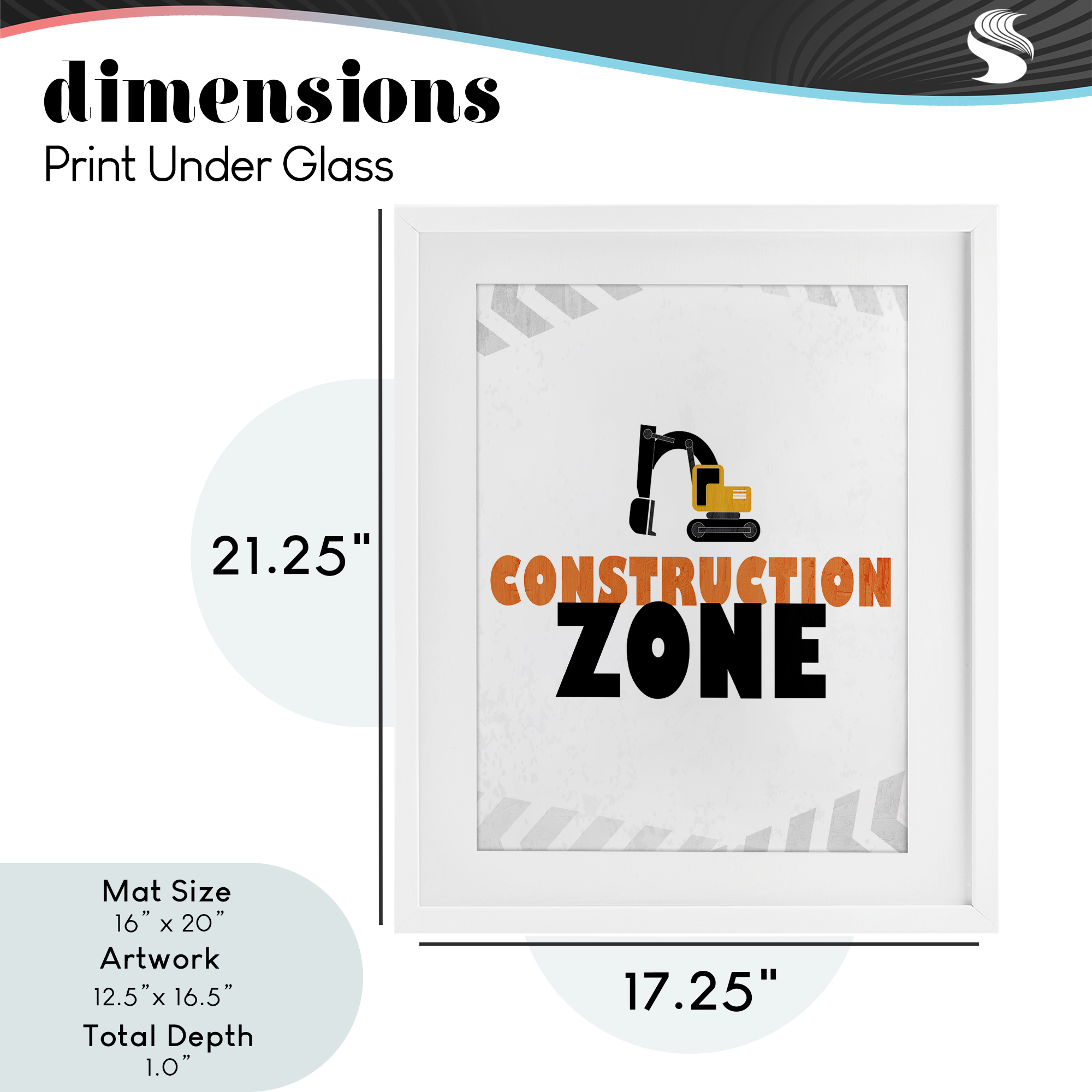 Construction Zone Minimal White Framed Print Under Glass, design by Kim Allen