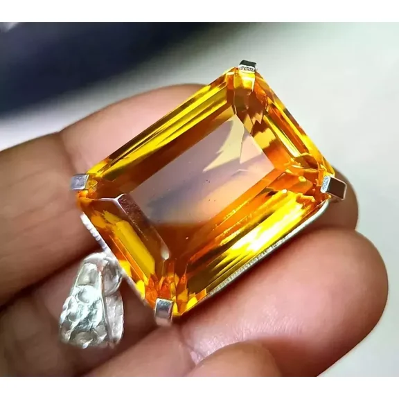 98 Ct Emerald Citrine 925 Solid Silver Pendant Loose Gemstone