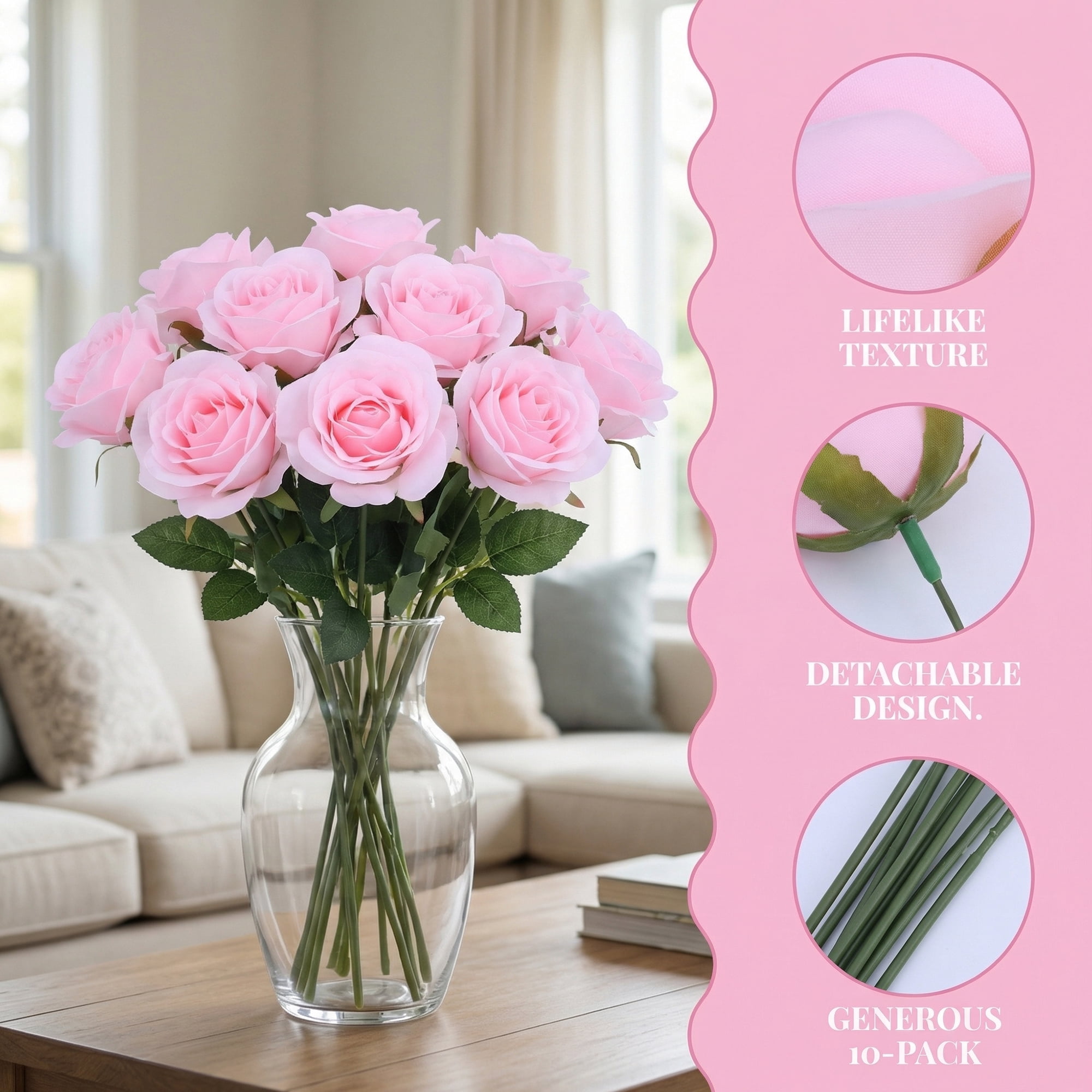 Unique Bargains Mini Craft Artificial Silk Roses Detachable Head Bouquet Pink 5.9 in
