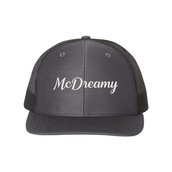 Mcdreamy Hat, Mcdreamy, Gift For Him, Trucker Hat, Grey's Anatomy Hat, Funny Hats, Snap Back, Boyfriend Hat, Adjustable Fitting, White Text, Charcoal/Black