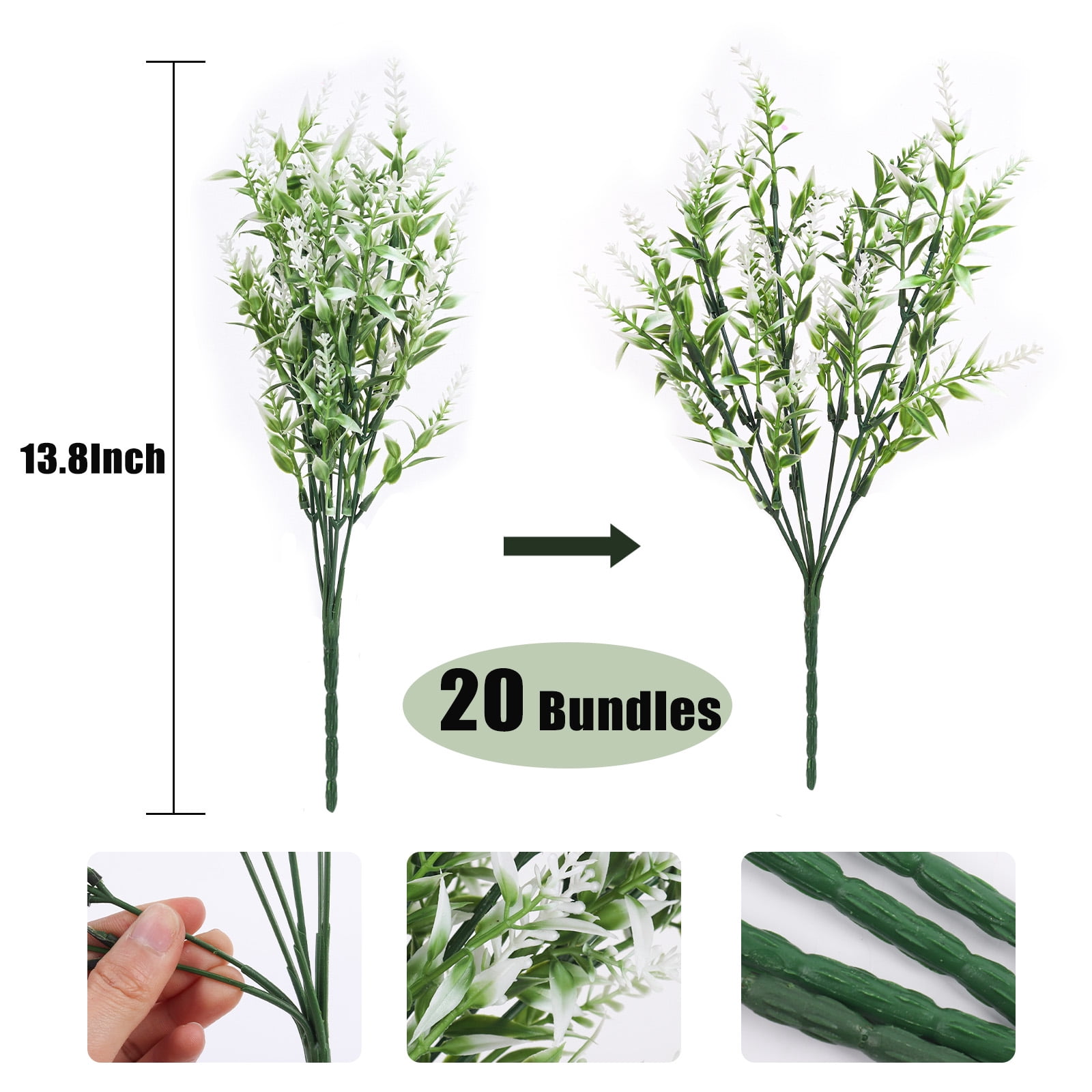 RECUTMS Outdoor Artificial Plant UV Resistant Fake Plants, Faux Plastic Greenery for Indoor Outside Hanging Plants Garden Porch Window Box Home(White)