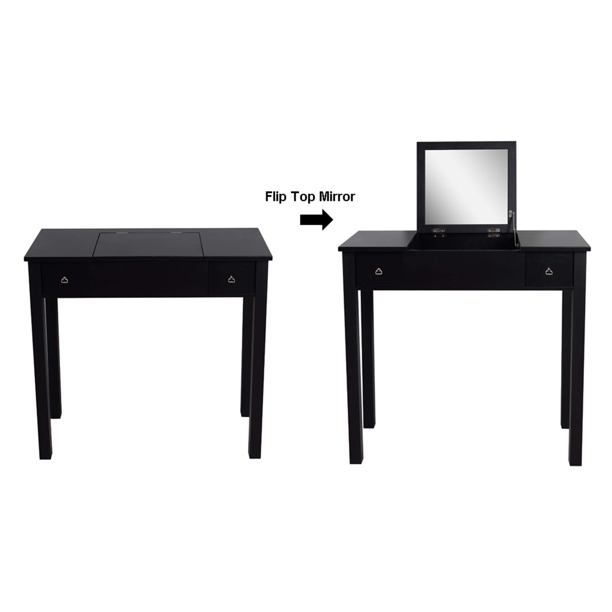 Resenkos Makeup Vanity with Flip-top Dressing Mirror, Small Computer Desk Home Office Desk for Writing Study Bedroom, Black