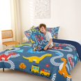 thumbnail image 4 of Castle Fairy Cartoon Train Queen Comforter Set 3pcs for Kids, Dinosaur Pattern Bedding Comforter Set for Bedroom, Blue Red,Navy Blue Reversible, 4 of 6
