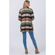 Eloges Women's Multi Color Stripe Elbow Patch Open Cardigan