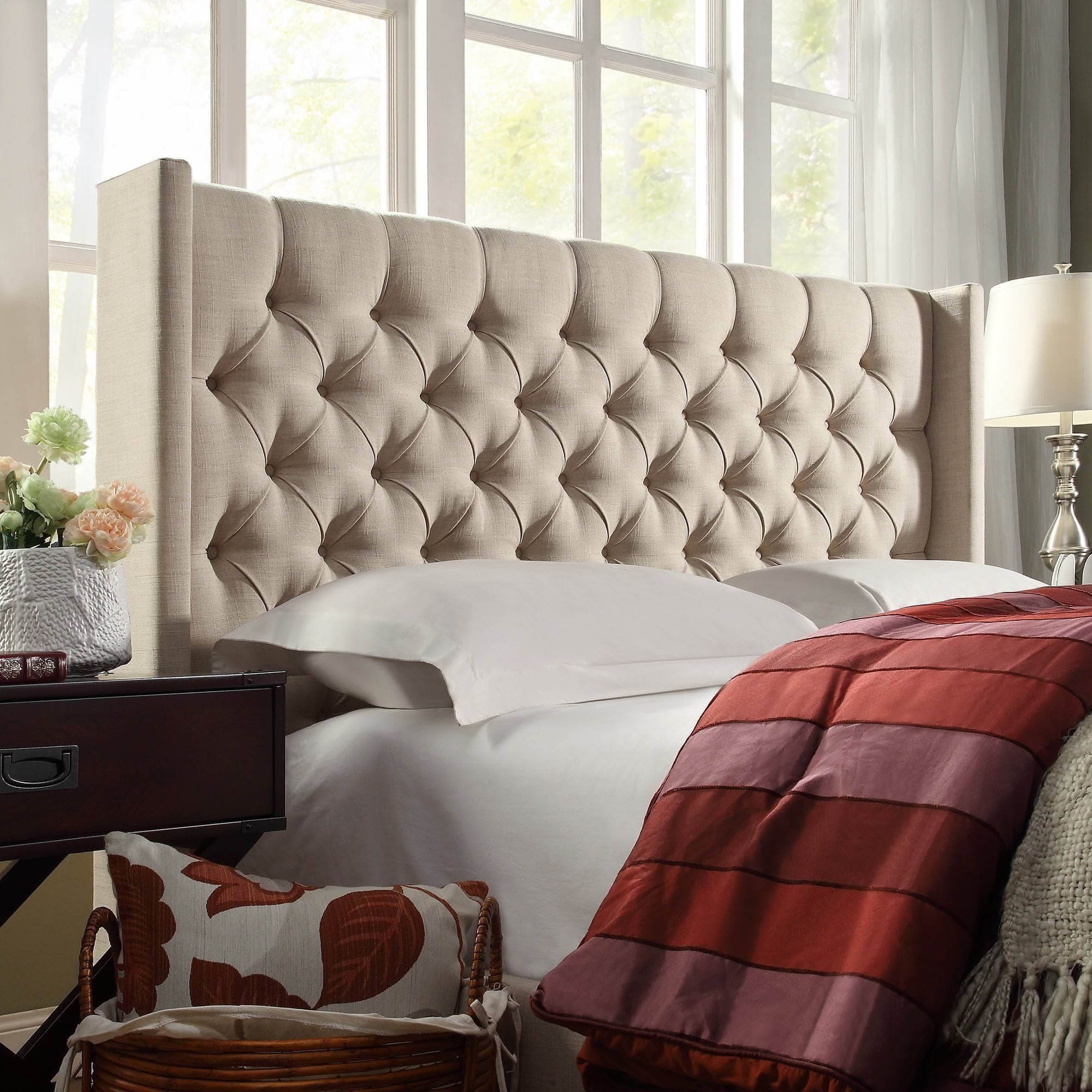 Weston home yarmouth wingback upholstered low profile bed hot sale