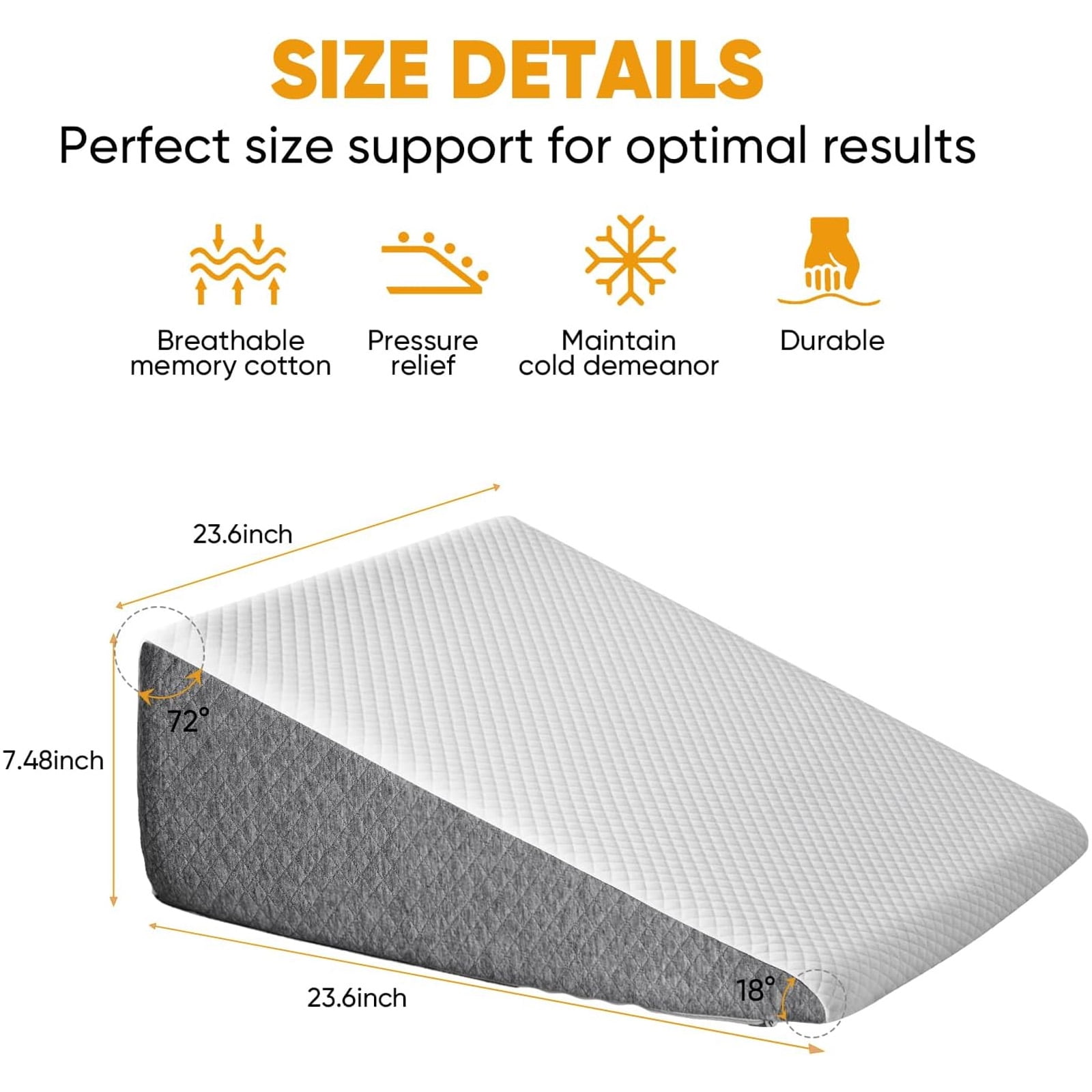 Nextay Wedge Pillow, 7.5 Inch Soft Breathable Foam Pillow for Relieving Neck & Back Pain, Improving Circulation and Relieving Acid Reflux, White & Grey