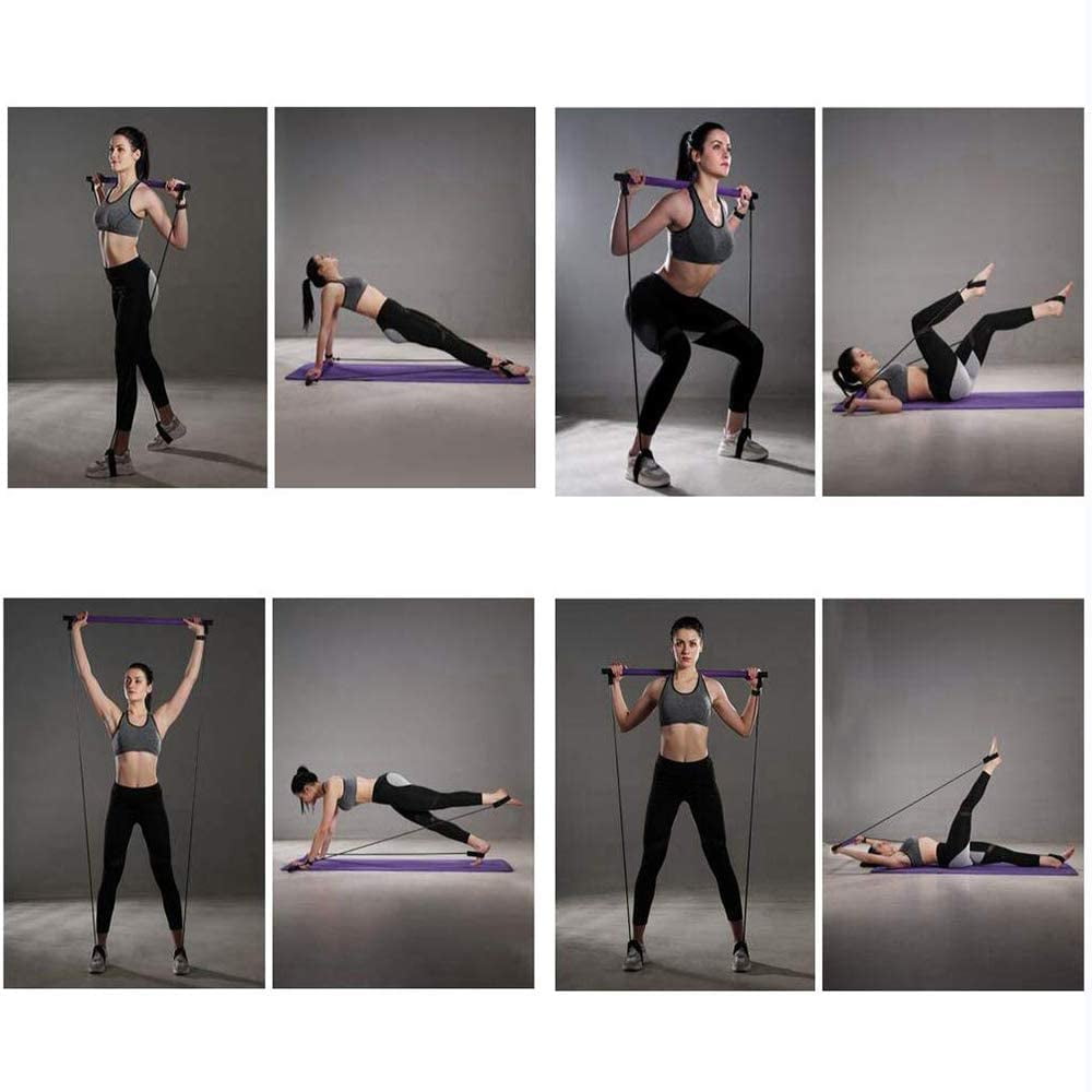 Kit De Barre De Pilates Avec Bandes De Résistance, Barre De Yoga Multifonction à 3 Sections Avec Boucle De Réglage En Métal. Équipement De Pilates