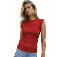 thumbnail image 3 of Women'S Summer Cap Sleeve Slim Fitted Knit Basic Casual Ribbed Tank Tops Wine Red XL, 3 of 8