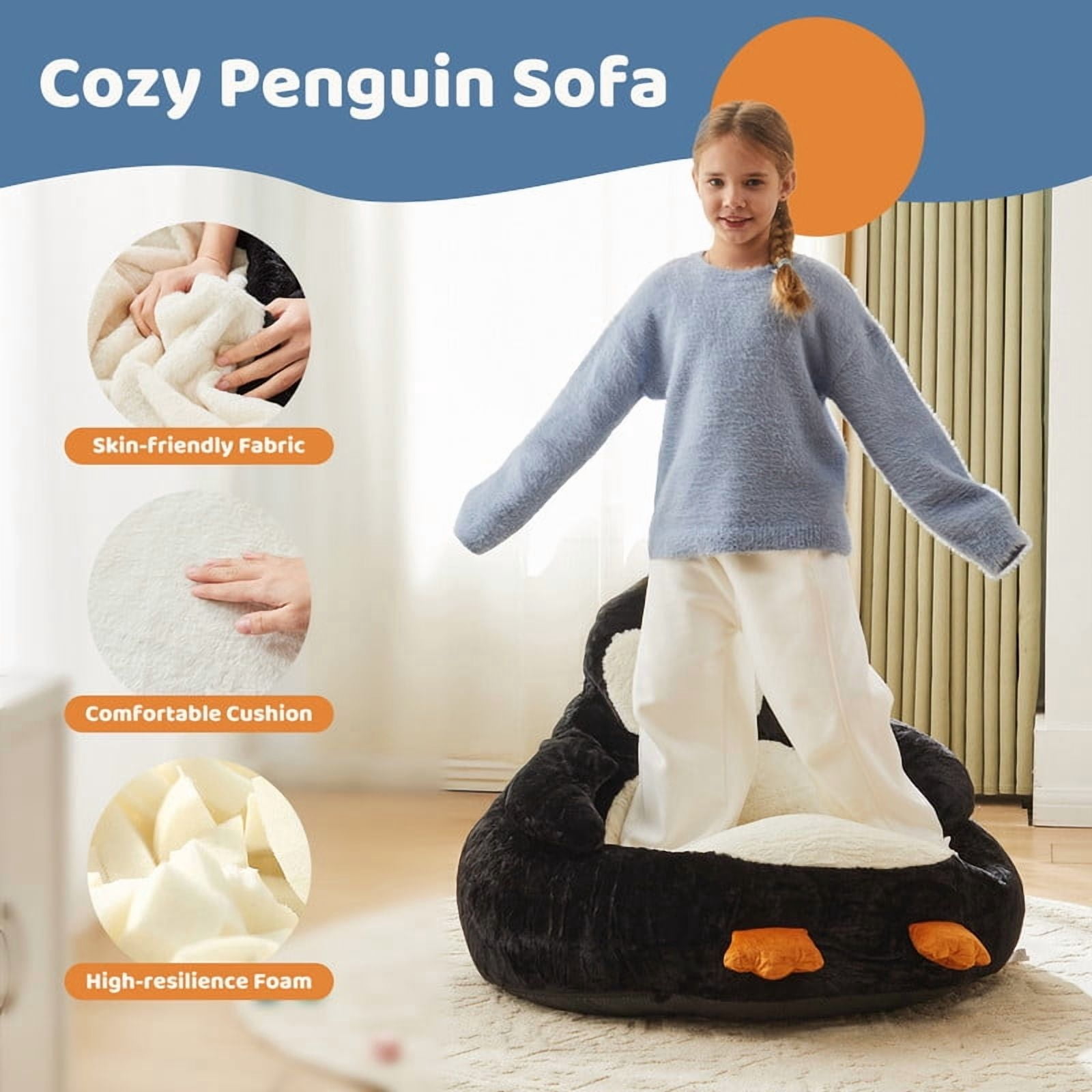 Gianna Kids Bean Bag Chair, 34 Inch Stuffed Toddler Couch with Faux Rabbit Fur Cover for Teens & Kids, Comfy Lazy Sofa Chair for Reader, Living Room, Bedroom, Black and White