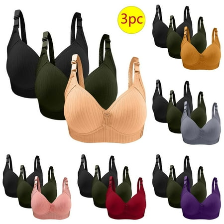 Sentmoon 3 Pieces Womens Bras Plus Size Comfortable High Impacts Sports Bras for Women Push Up No Underwires Adjustable Strap Solid Color Yoga Bra Trendy for Work Pink 38/85