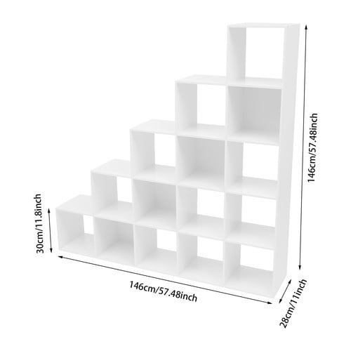 Modern Free Standing White Ladder Cube Storage Bookcase L-Shaped Corner Shelf 15-Cube Organizer