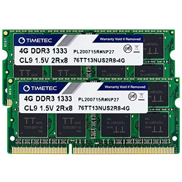 Timetec Timetec 8Gb Kit(2X4Gb) Ddr3 Pc3-10600 Unbuffered 1.5V Cl9 2Rx8 Dual Rank 204 Pin Sodimm Laptop Notebook Pc Memory Ram Module Upgrade (8Gb Kit(2X4Gb)) Interna - Walmart.com