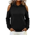 thumbnail image 3 of Lcziwo Cold Shoulder Sweatshirt for Women Cutout Long Sleeve Solid Pullover Tops Oversized Casual Trendy Fall Fashion Hoodie with Pockets Black,L, 3 of 7