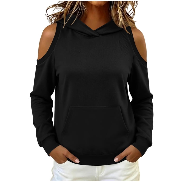 Zpzdpjkx Womens Cold Shoulder Hooded Sweatshirt Long Sleeve Cut
