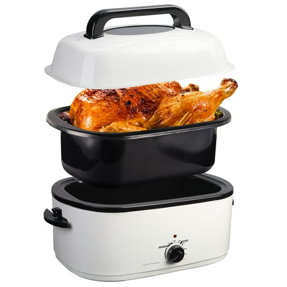 CozyHom 20 Quart Electric Turkey Roaster Oven Stainless Steel Roaster Oven With Self-Basting Lid Removable Insert Pot, White