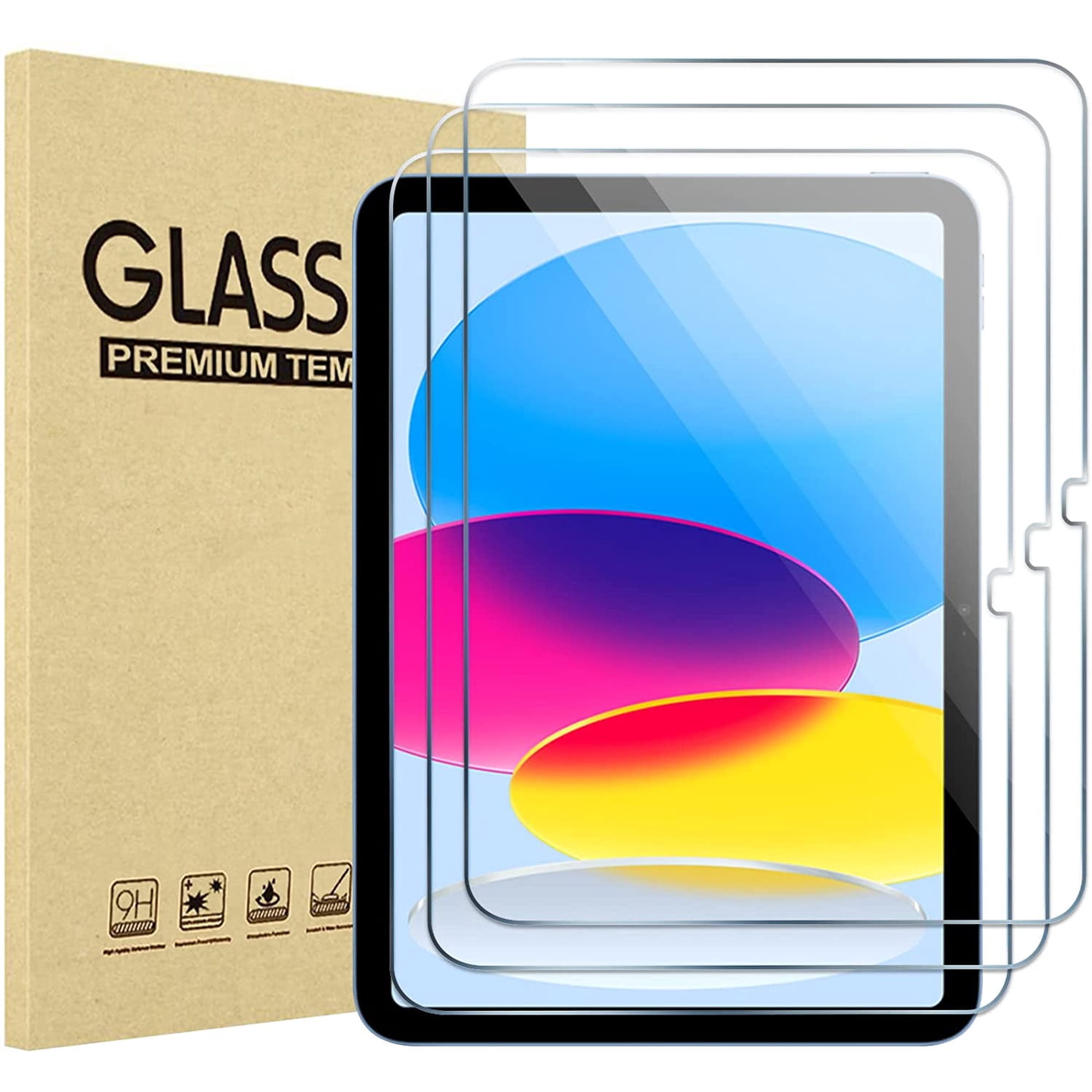 GJX 3 Pack Screen Protector for iPad 10th Generation 10.9 Inch 2022 (A2696/A2757/A2777), 9H Tempered Glass Film Guard, Ultra-Thin HD Clear, Scratch Resistant, Easy Installation