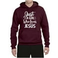 thumbnail image 2 of Wild Bobby Just A Girl Who Loves Jesus Inspirational/Christian Unisex Graphic Hoodie Sweatshirt, Maroon, Small, 2 of 5