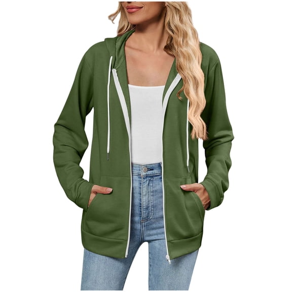 Rutainlusire Womens Zip Up Hoodies Women' Casual Comfortable Blouse Long Sleeve Hooded Solid Color Hoodie Tops