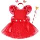 thumbnail image 2 of Vestido de tul con tutú de hada para niña, color rojo brillante, con alas de mariposa y purpurina, para fiesta de cumpleaños, 2 of 5