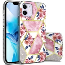 CoverON Apple iPhone 12 Mini Case (5.4"), Slim Lightweight Scratch Resistant Glossy Phone Cover bumper Grip, Marble Glitter Flower